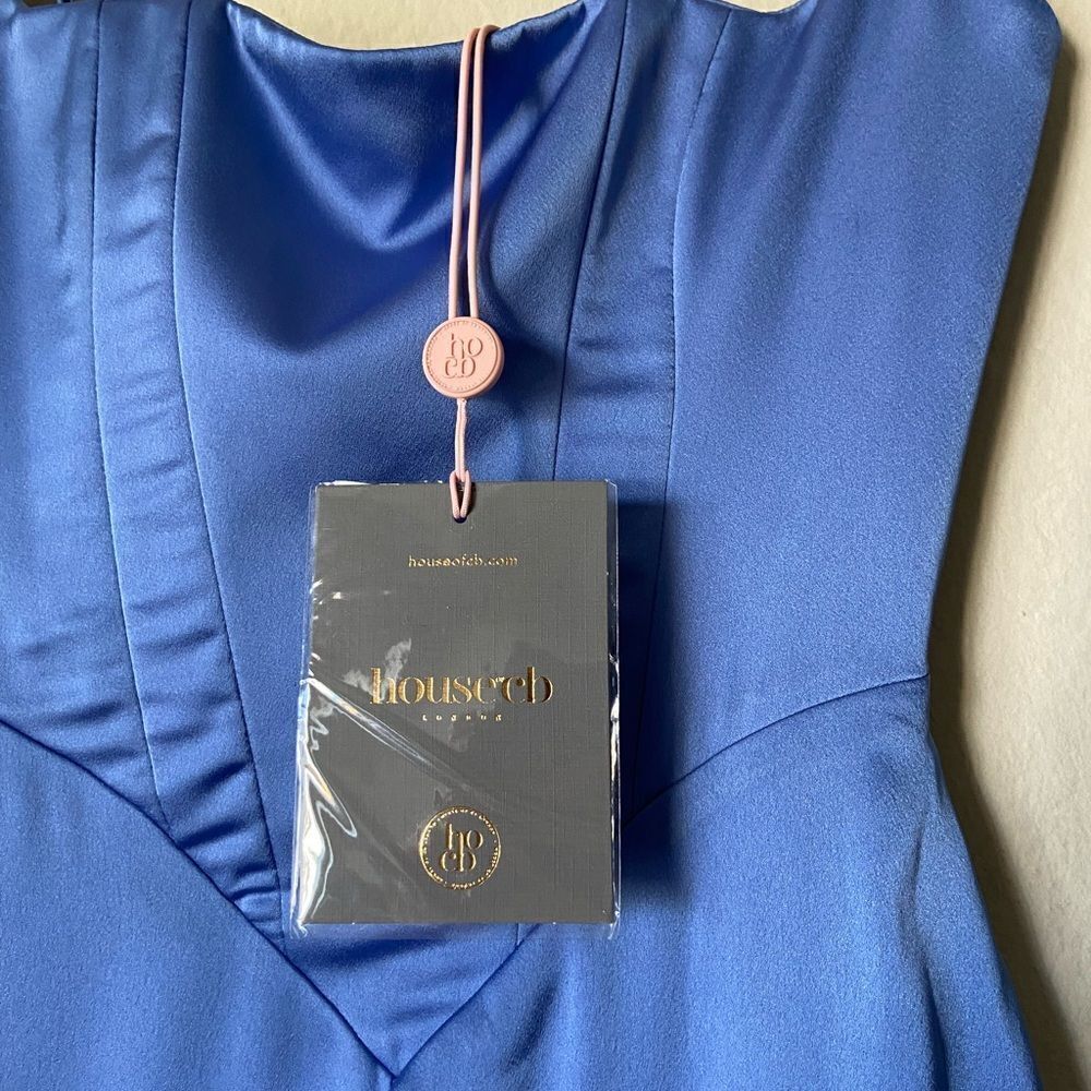 NWT House Of Cb Olivette Periwinkle Satin Maxi Blue Dress Corset Size XS - Picture 16 of 16